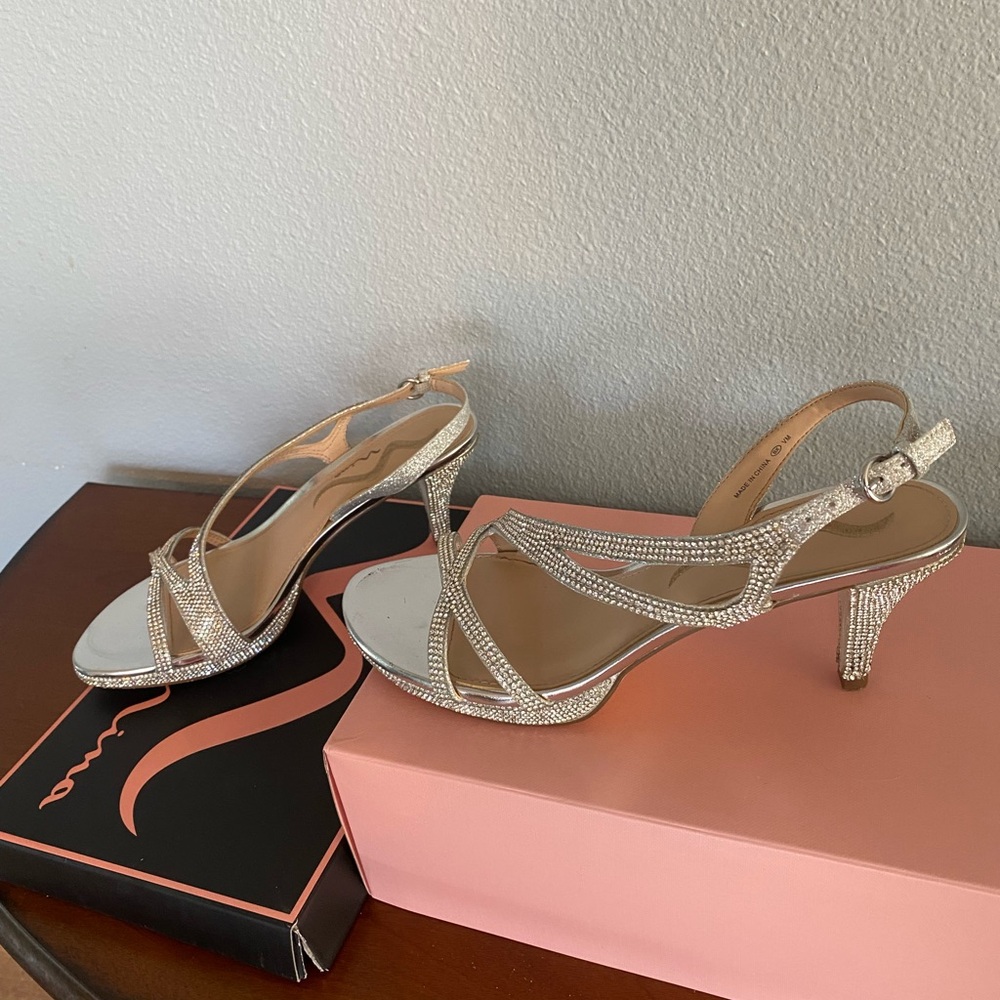 Elegant Silver Strappy Heels